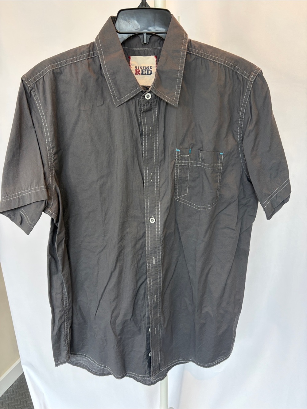 Vintage Gray Short Sleeve Button-Up Shirt